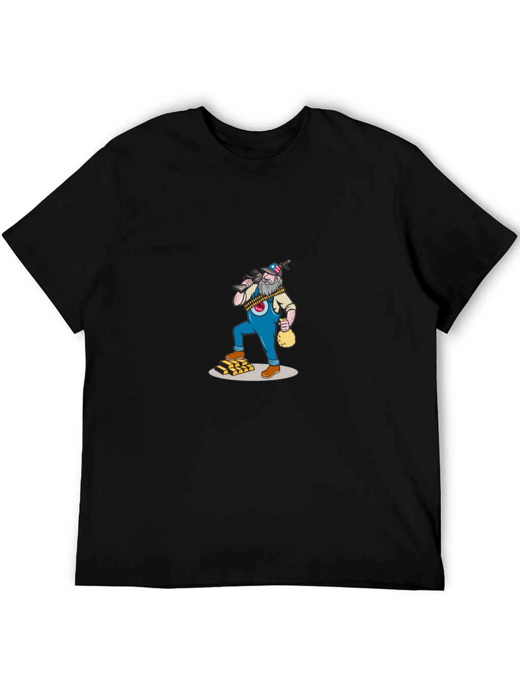 Black T-Shirt with Cartoon Gold Miner Design