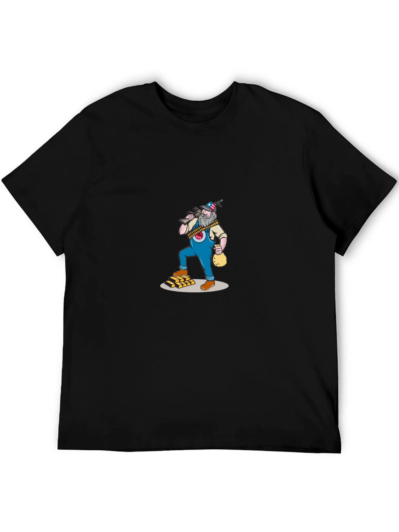 Black T-Shirt with Cartoon Gold Miner Design