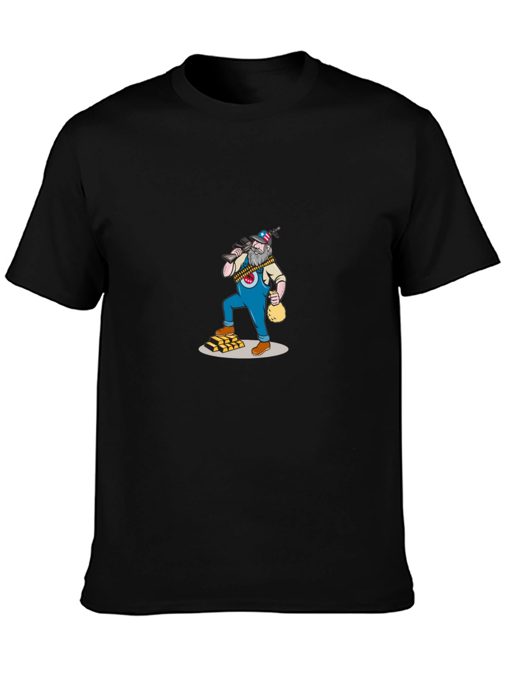 Black T-Shirt with Cartoon Gold Miner Design
