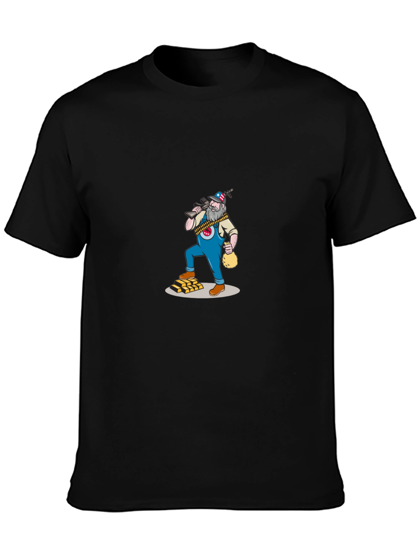 Black T-Shirt with Cartoon Gold Miner Design