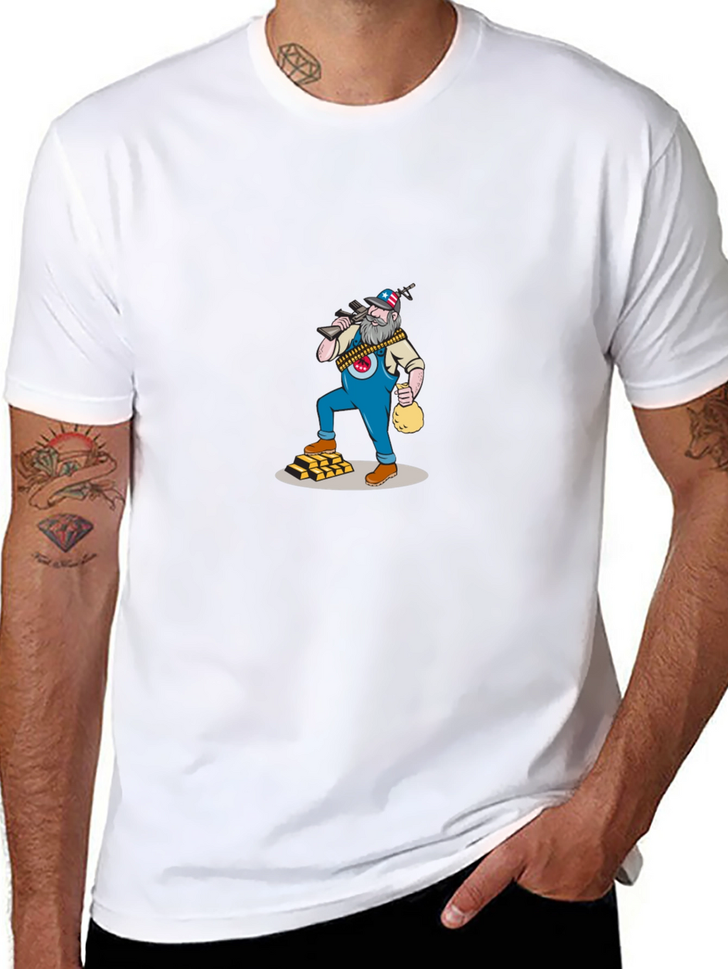 Black T-Shirt with Cartoon Gold Miner Design
