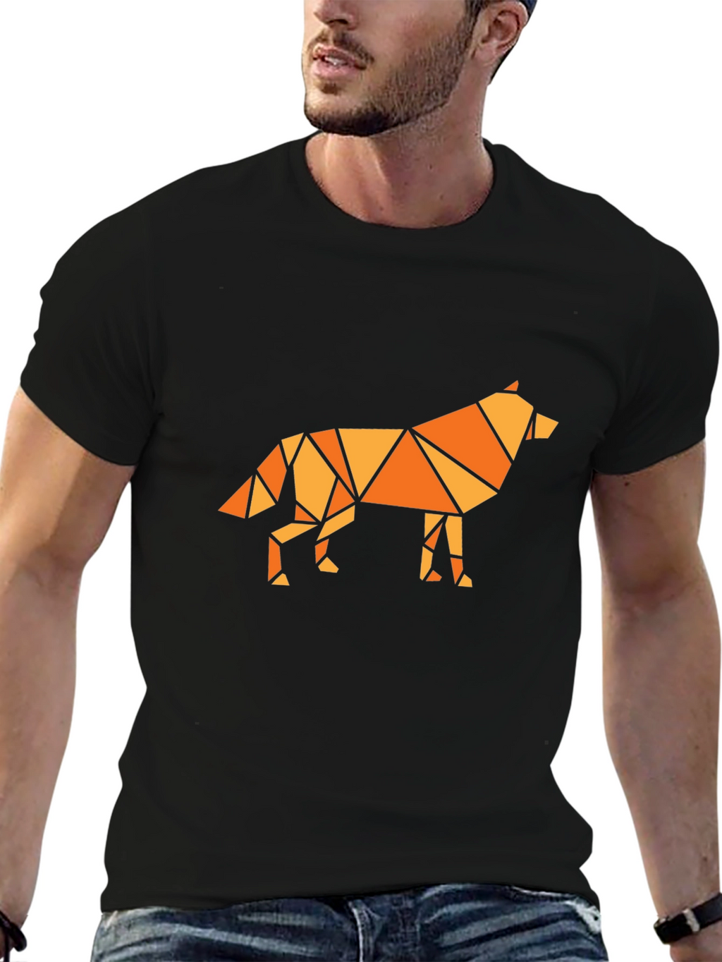 Geometric Wolf Graphic Tee - Black T-Shirt