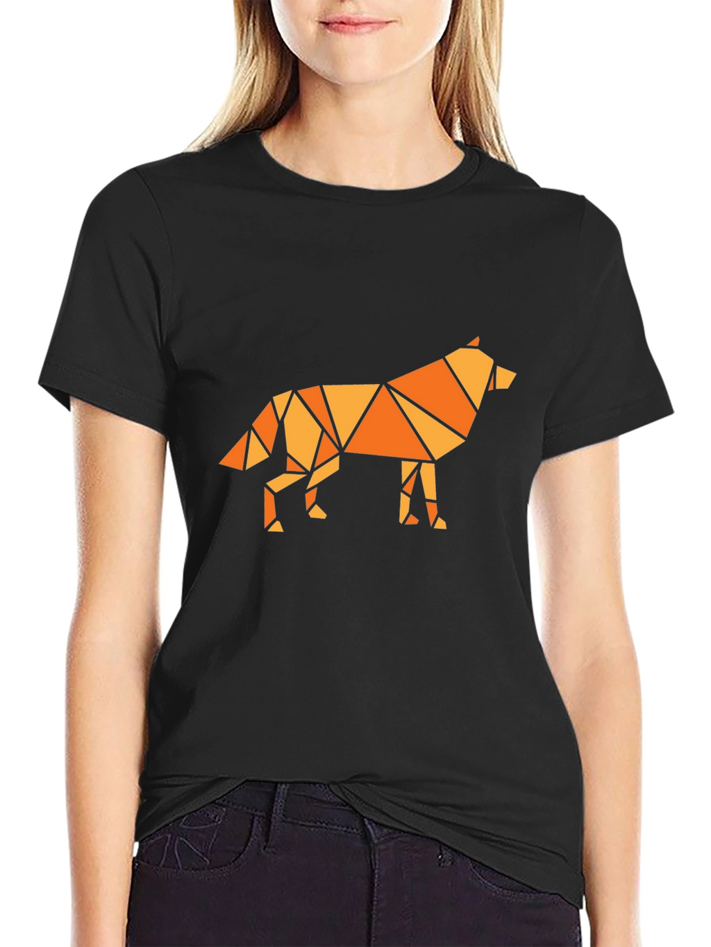 Geometric Wolf Graphic Tee - Black T-Shirt