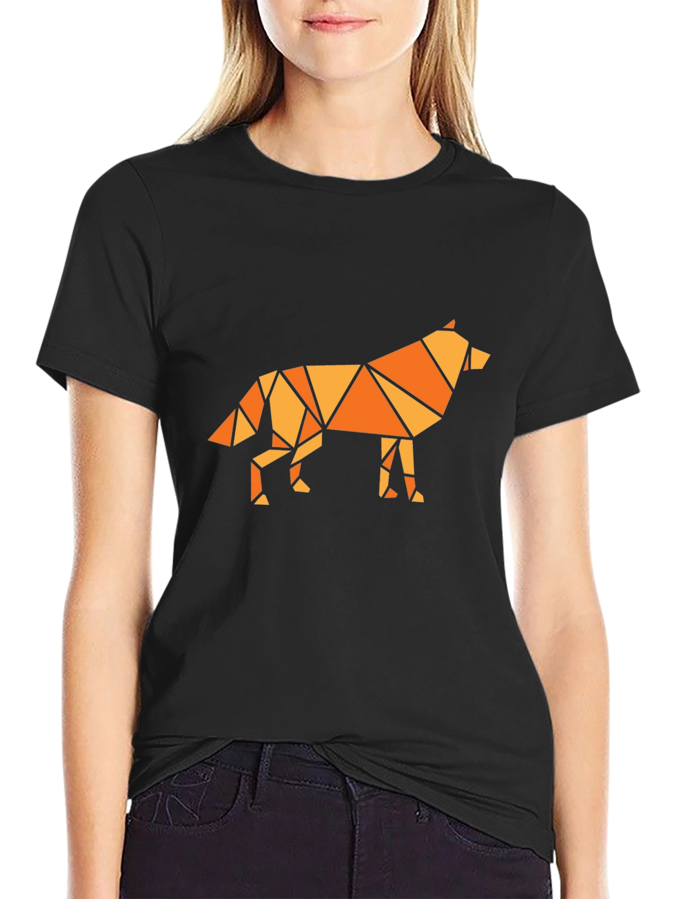 Geometric Wolf Graphic Tee - Black T-Shirt
