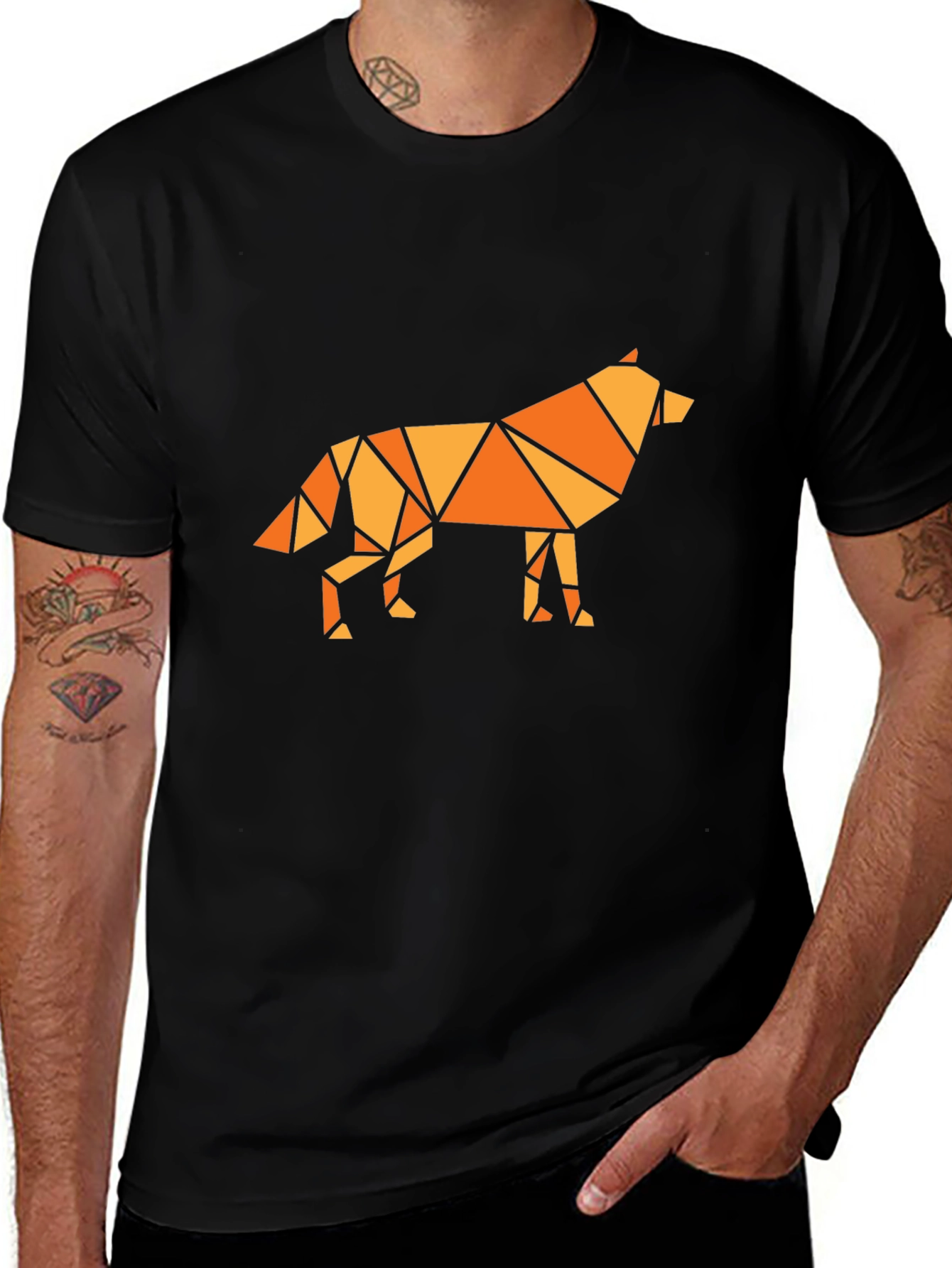 Geometric Wolf Graphic Tee - Black T-Shirt