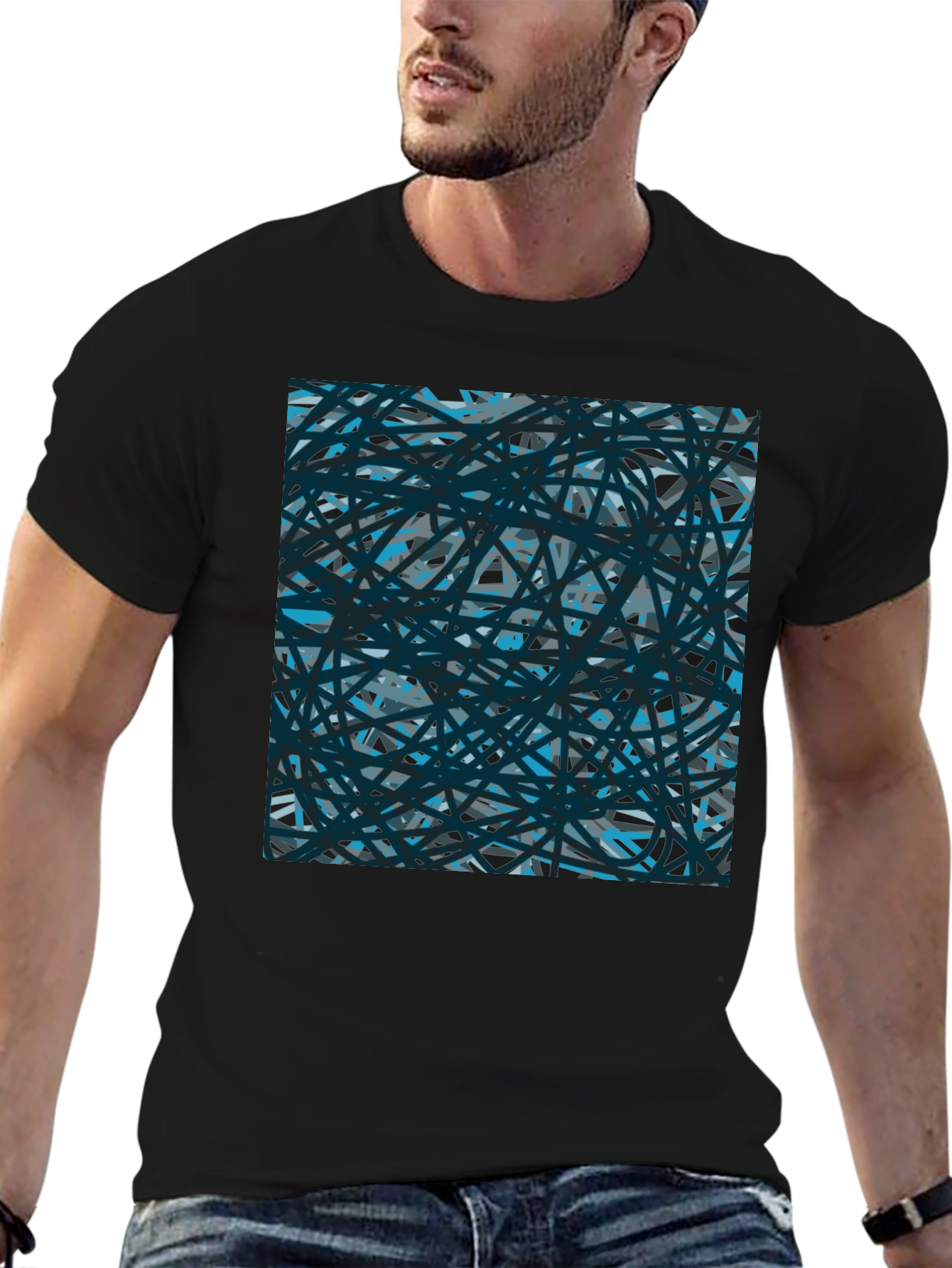 Abstract Lines Black T-Shirt