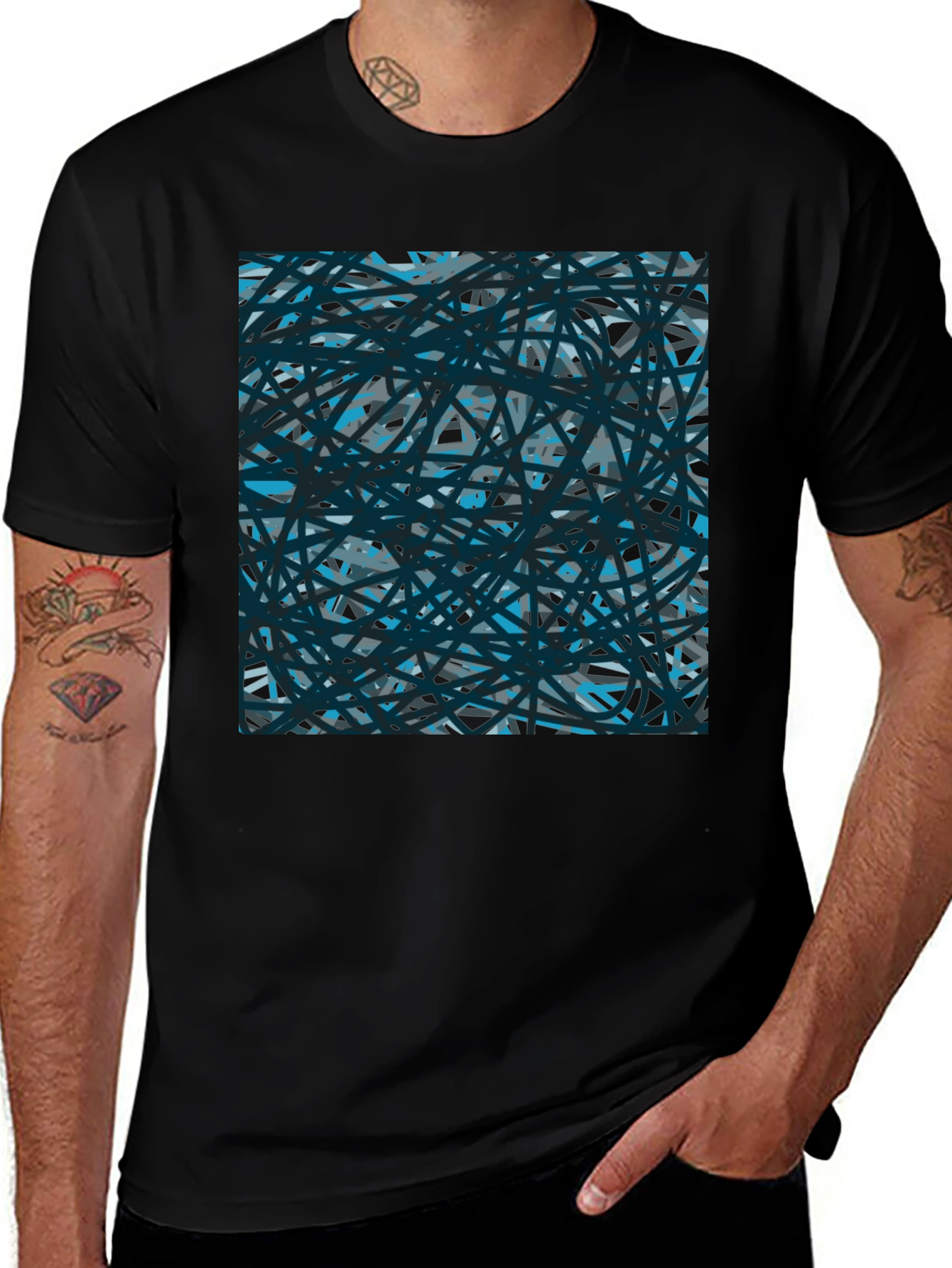 Abstract Lines Black T-Shirt