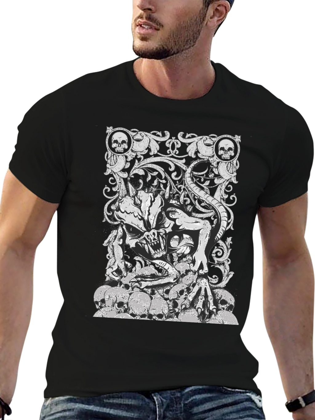 Skull Demon Graphic Black T-Shirt