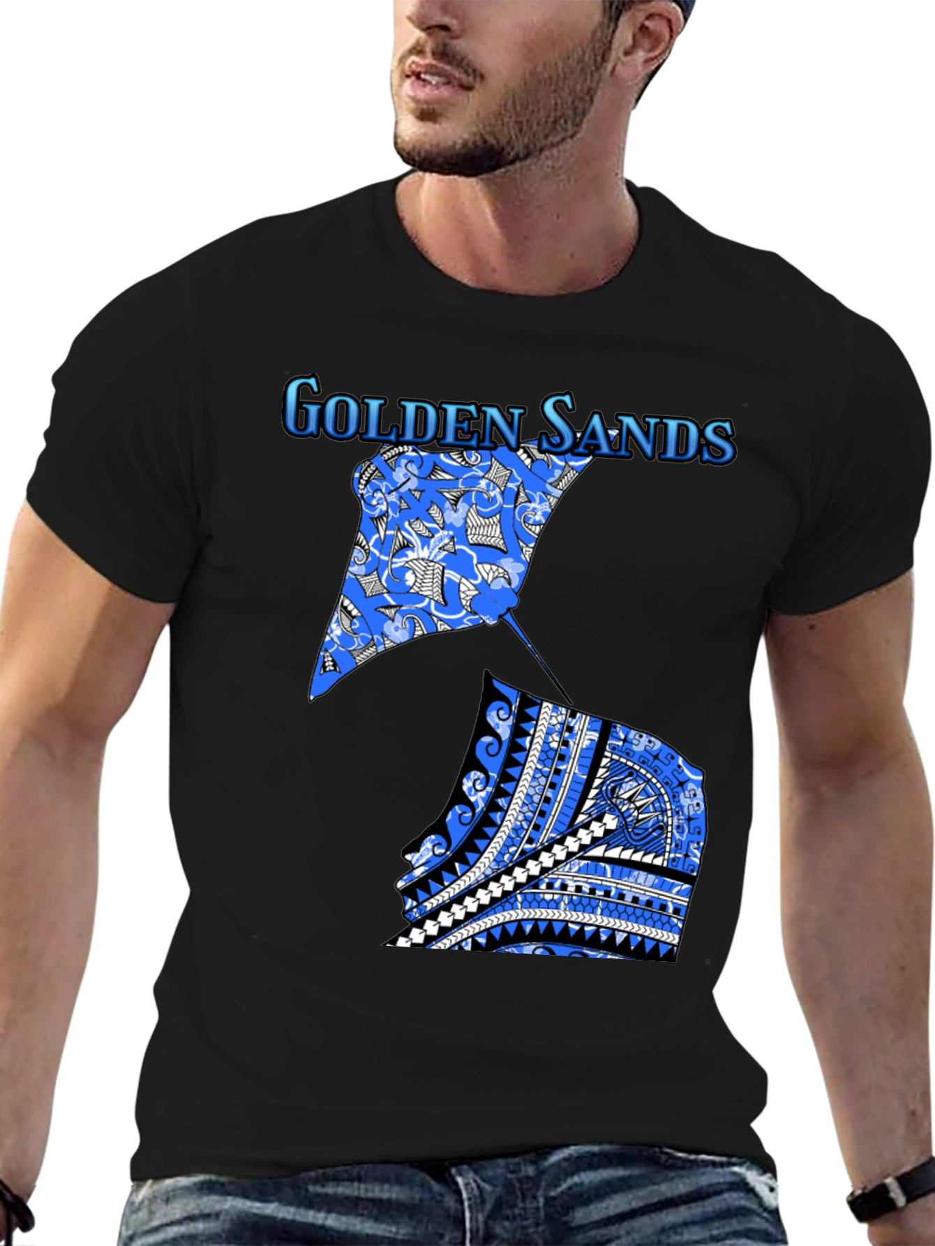Golden Sands Graphic Tee - Black Cotton Shirt