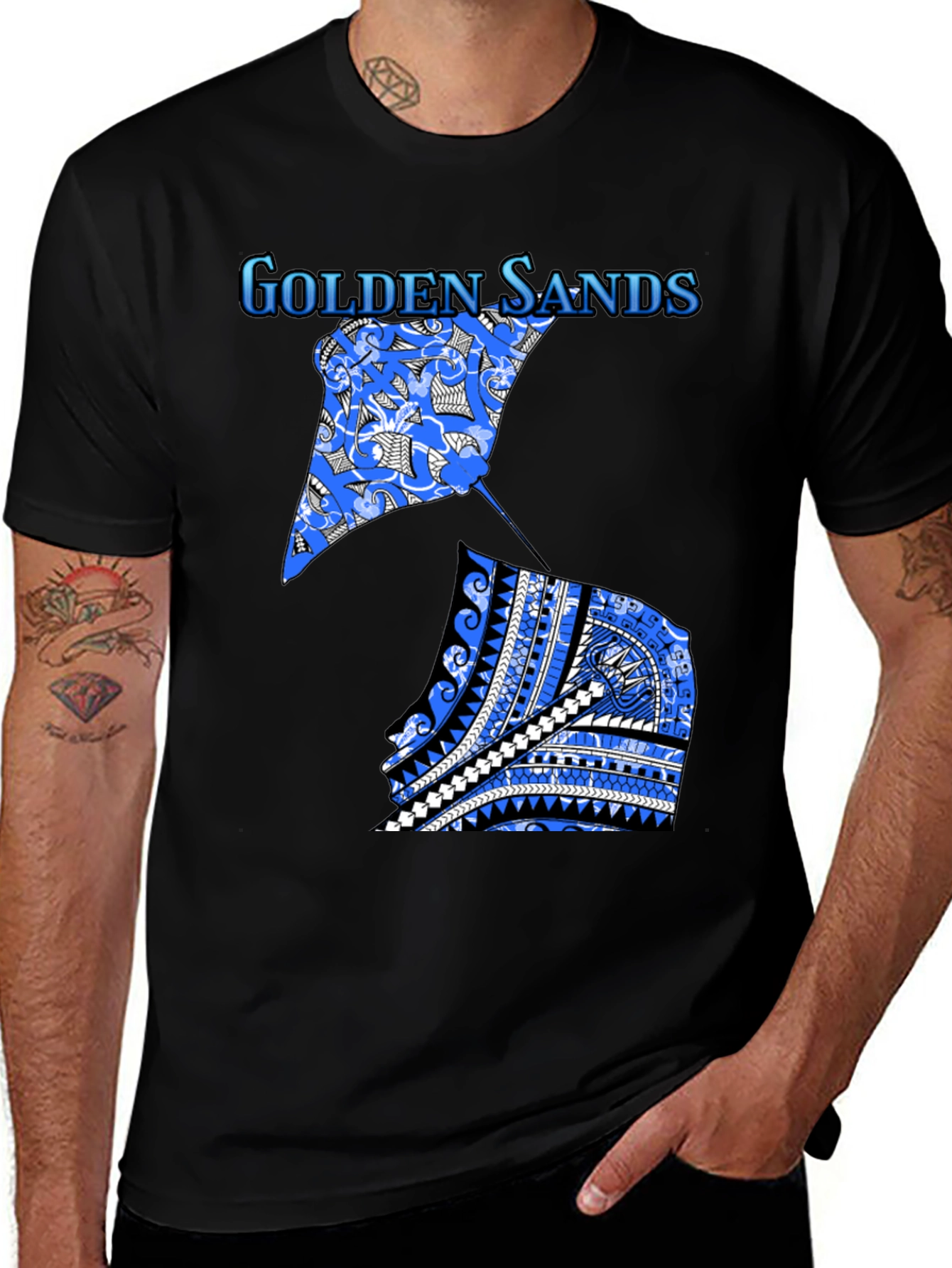 Golden Sands Graphic Tee - Black Cotton Shirt