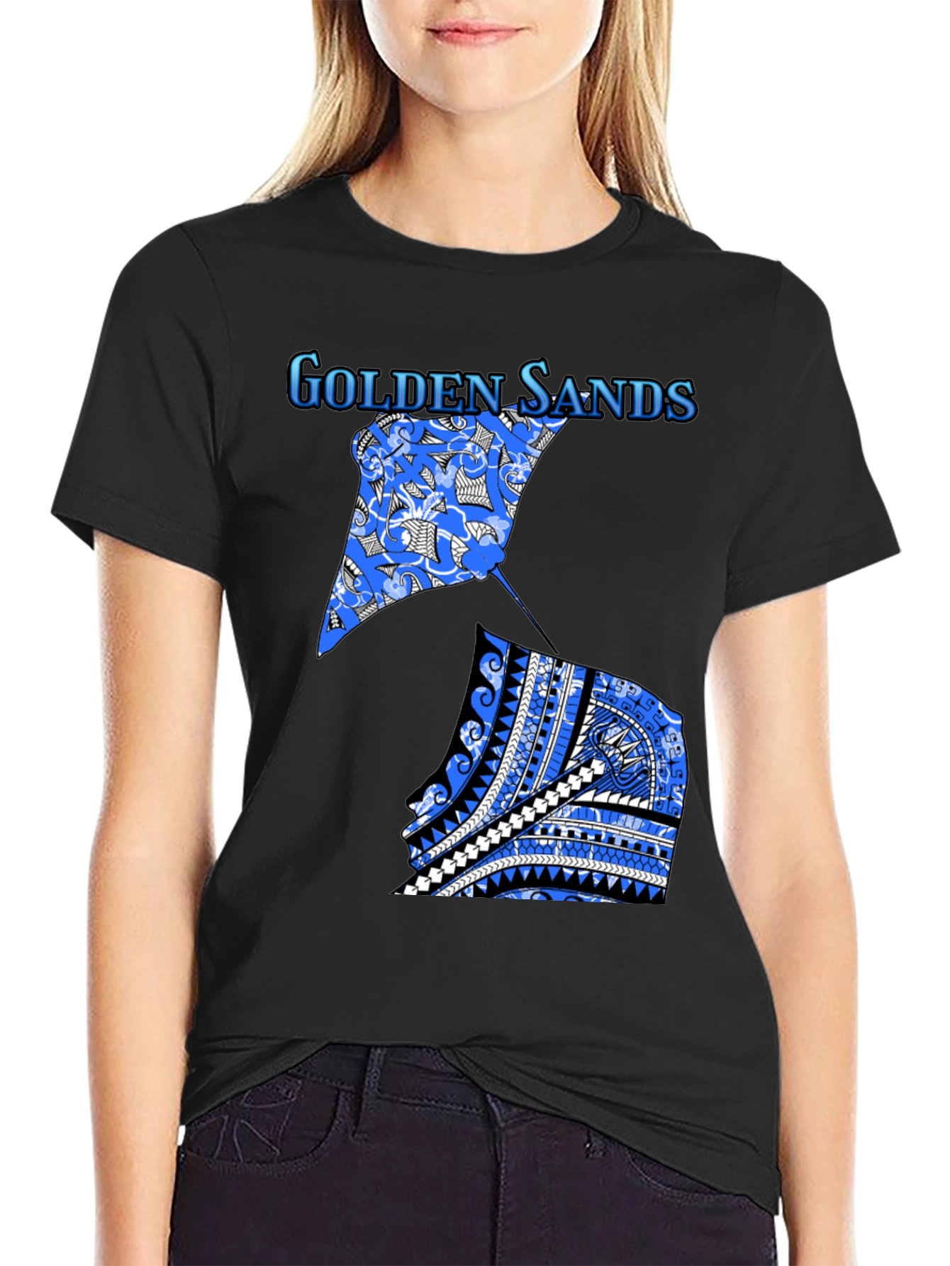 Golden Sands Graphic Tee - Black Cotton Shirt