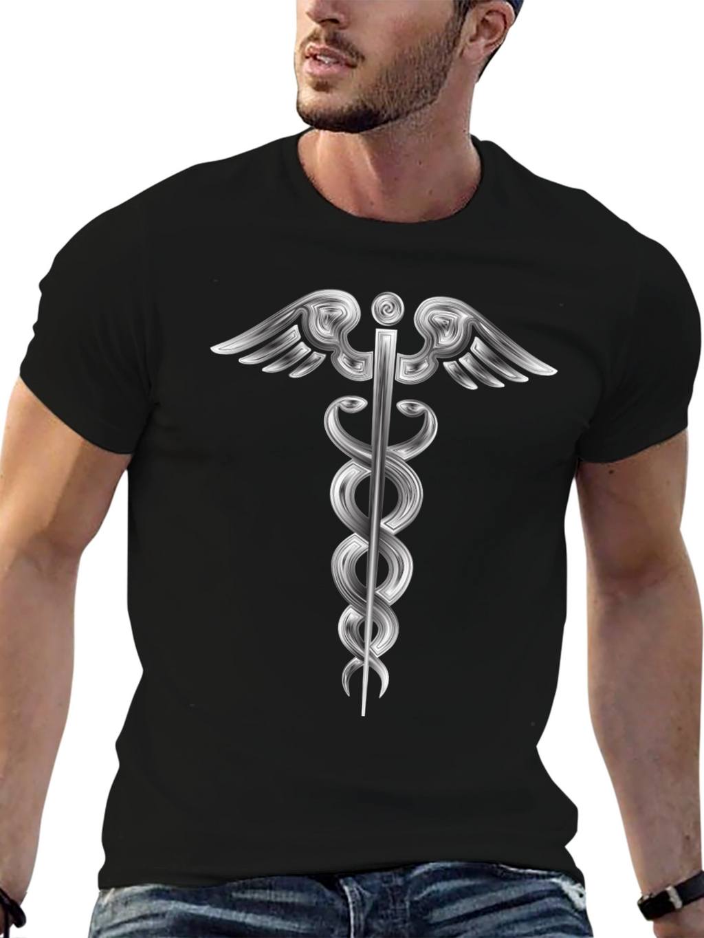 Caduceus Graphic Black T-Shirt