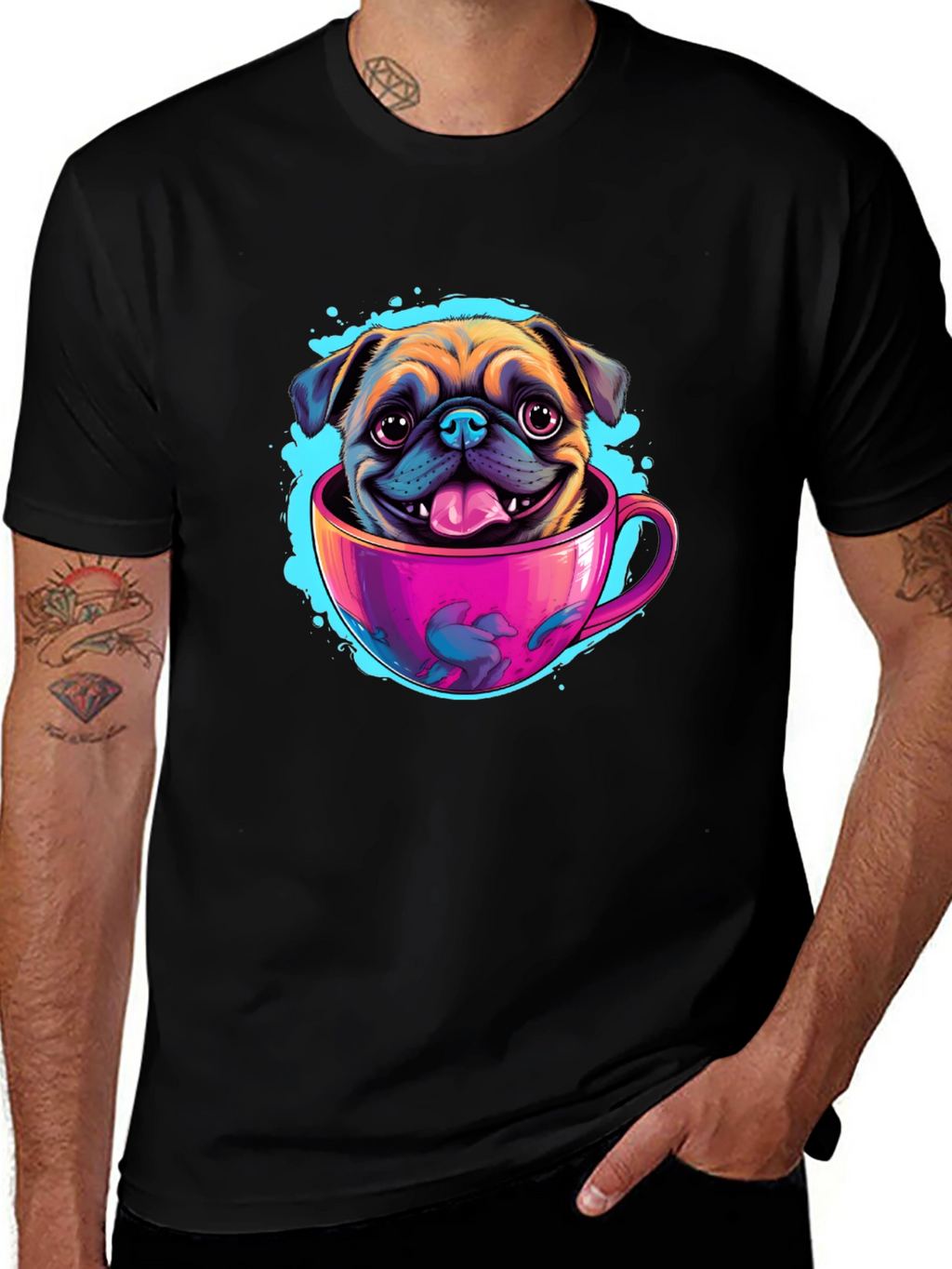 Pug in a Cup Black T-Shirt