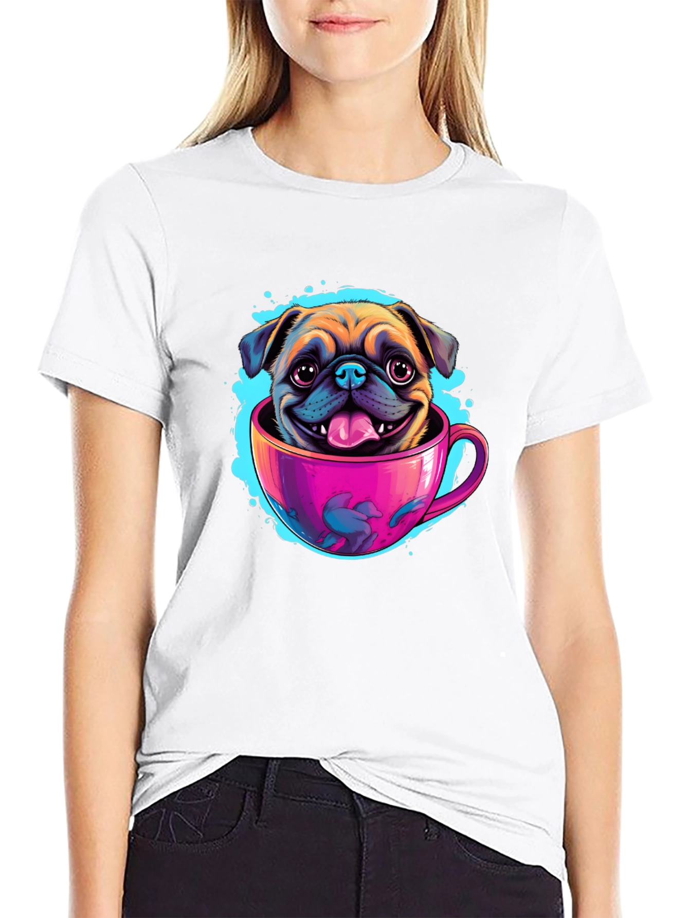 Pug in a Cup Black T-Shirt