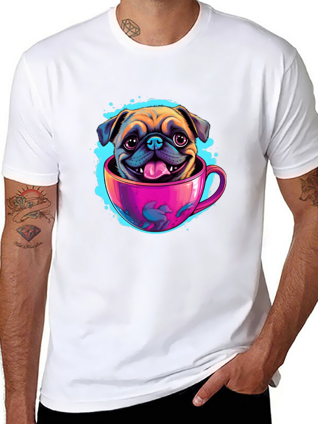 Pug in a Cup Black T-Shirt