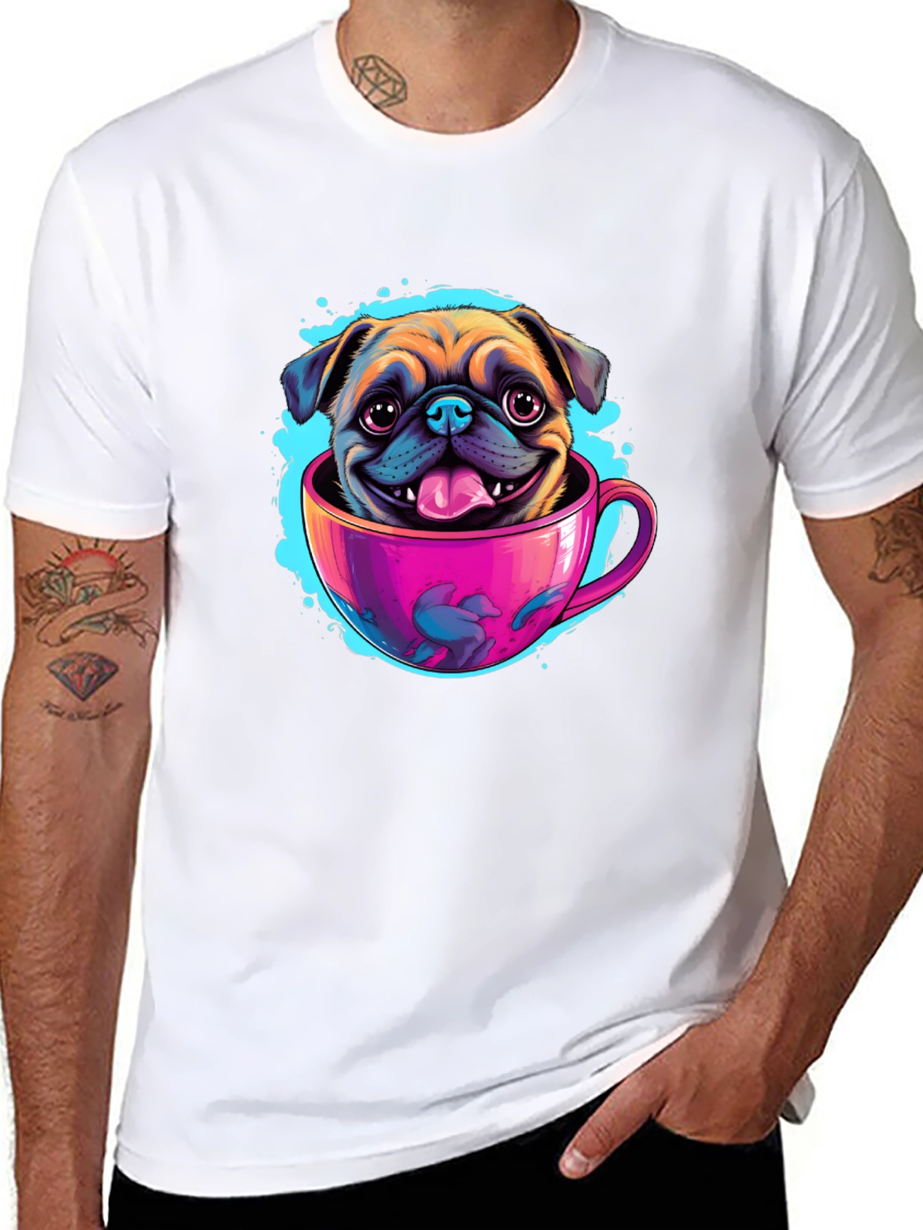 Pug in a Cup Black T-Shirt
