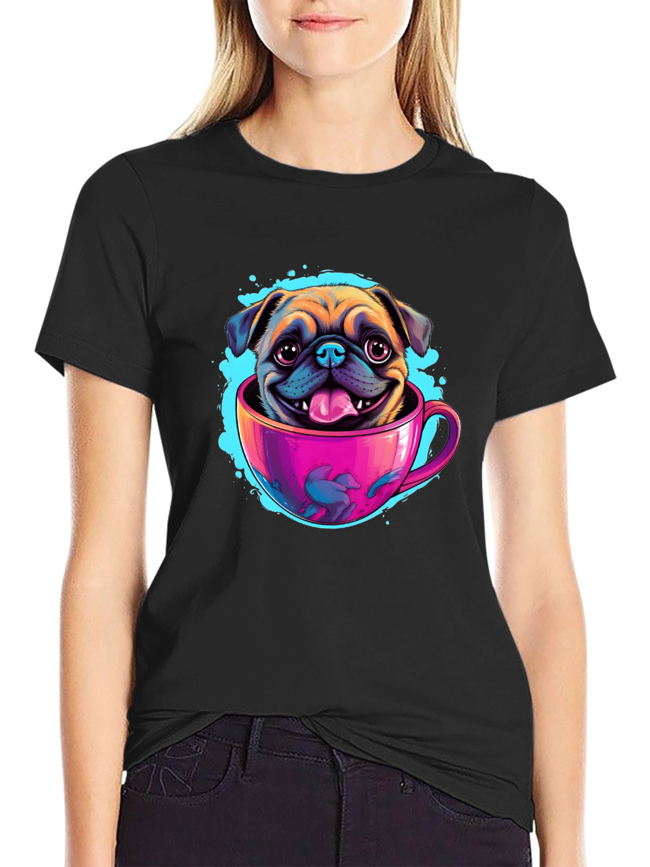 Pug in a Cup Black T-Shirt