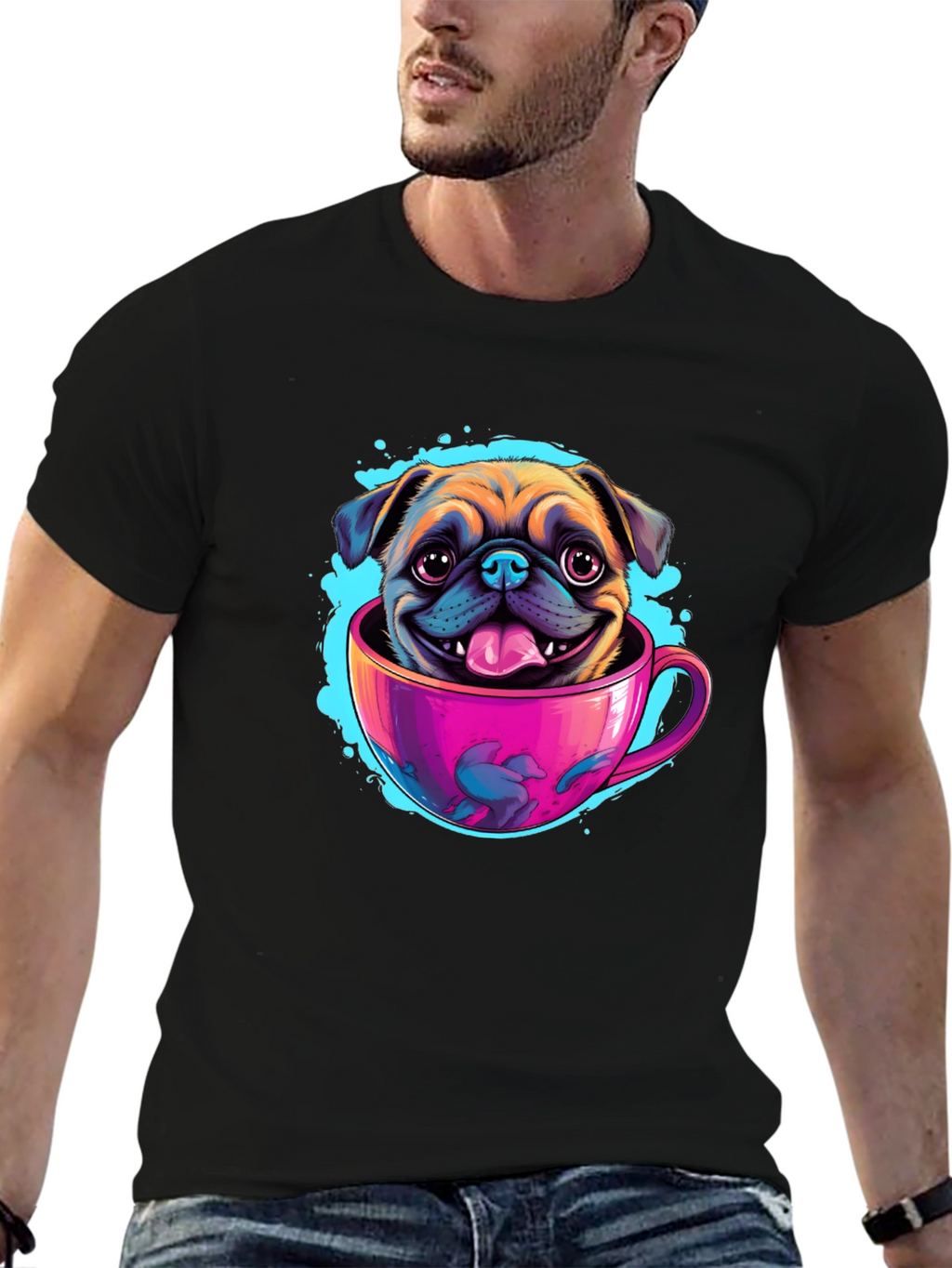 Pug in a Cup Black T-Shirt