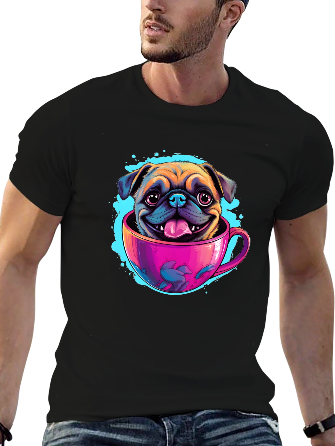 Pug in a Cup Black T-Shirt