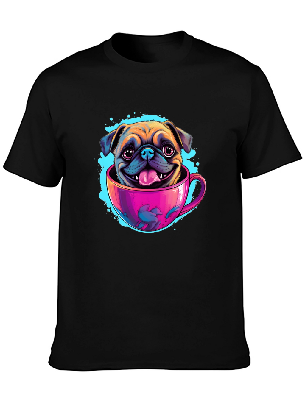 Pug in a Cup Black T-Shirt