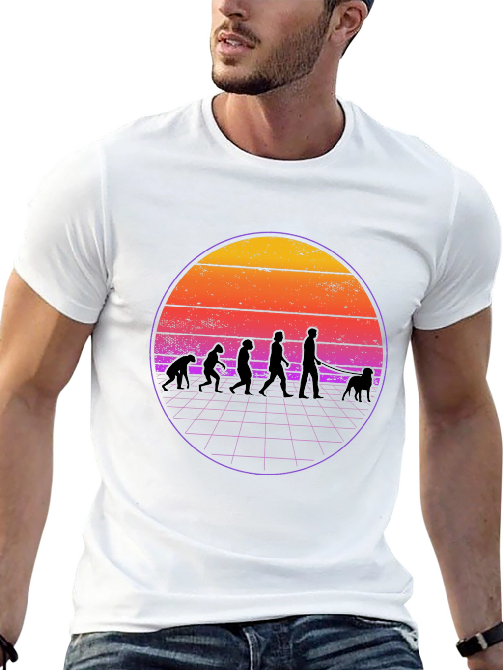 Evolution of Dog Walking Black T-Shirt