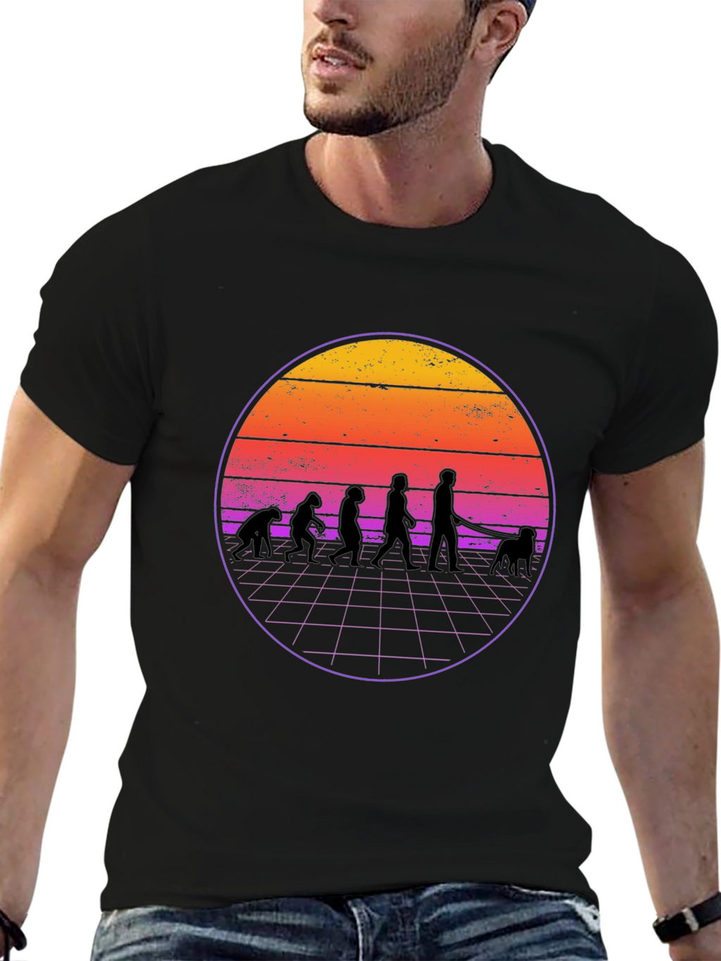 Evolution of Dog Walking Black T-Shirt