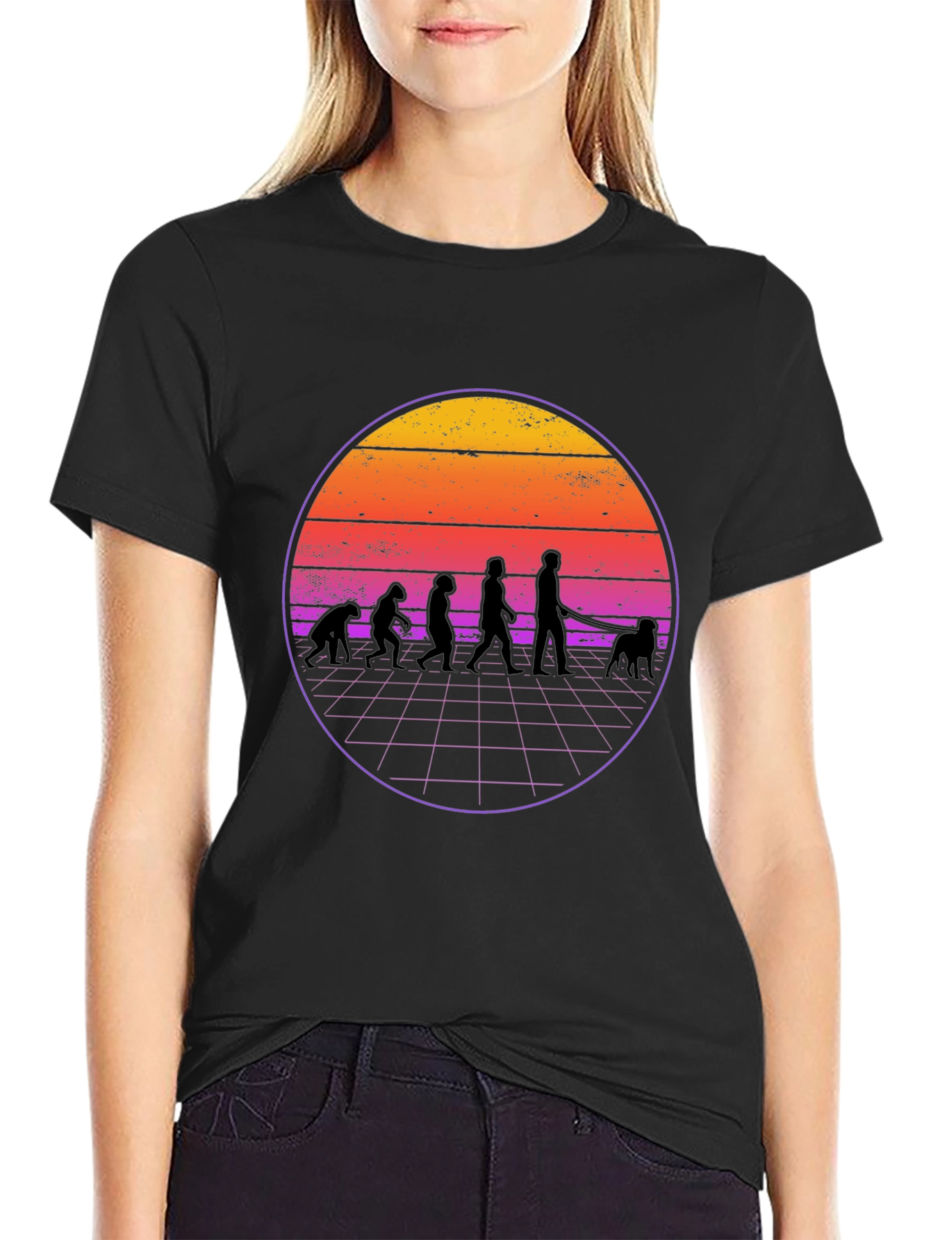 Evolution of Dog Walking Black T-Shirt