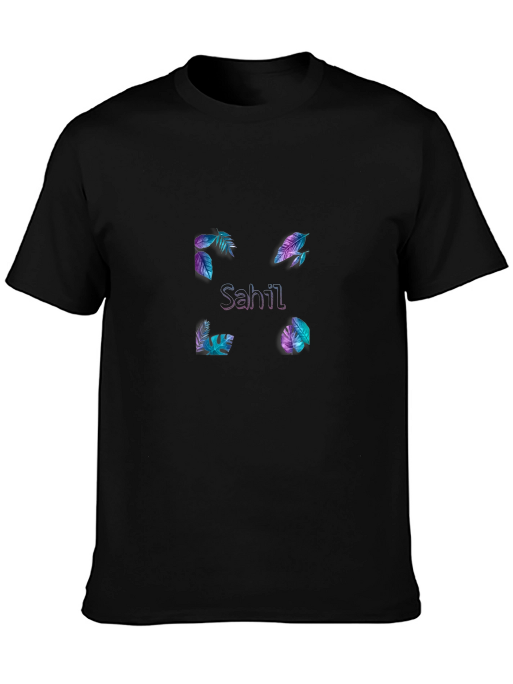 Sahil Graphic Tee - Tropical Leaf Design Black T-Shirt