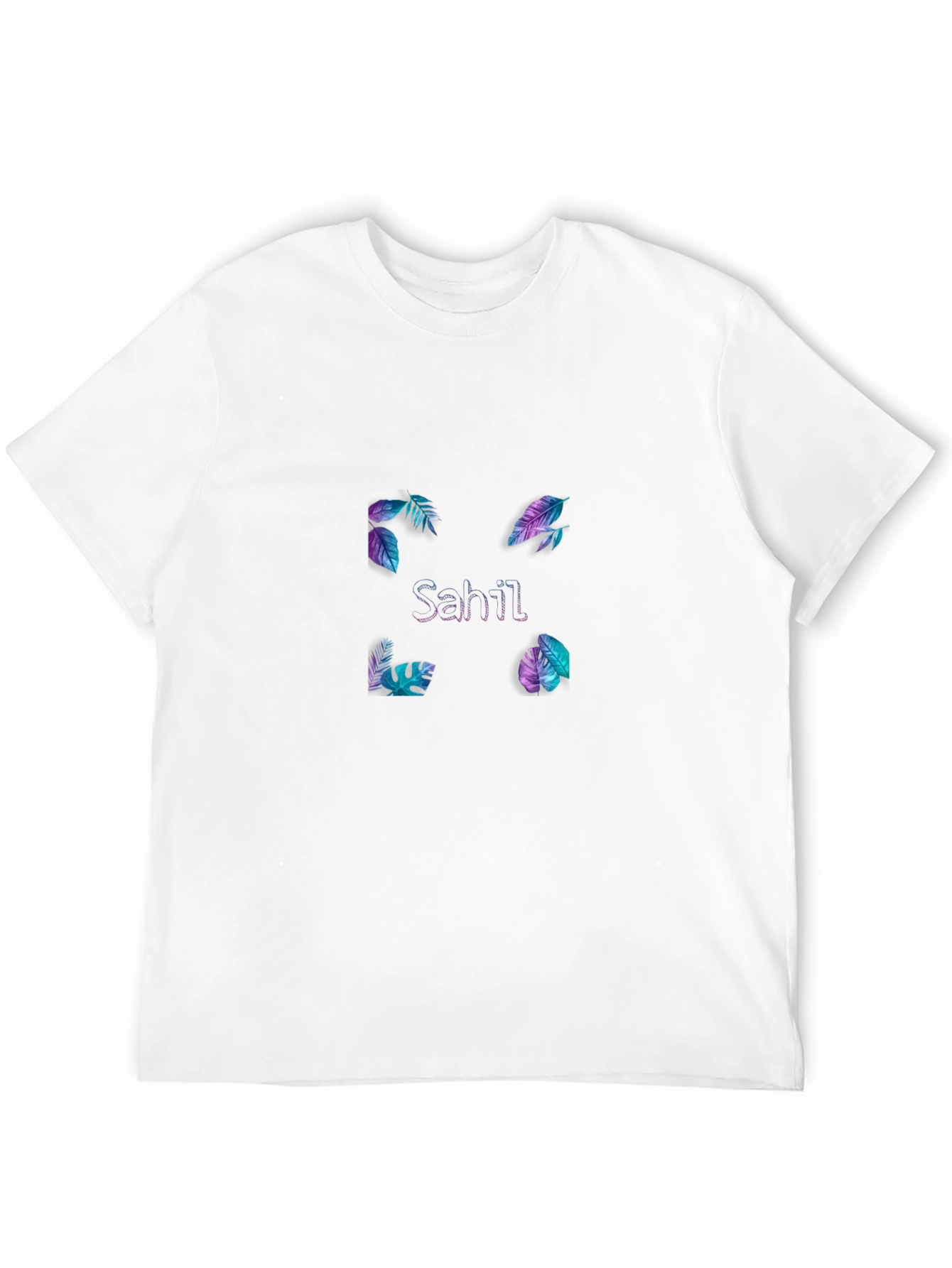 Sahil Graphic Tee - Tropical Leaf Design Black T-Shirt