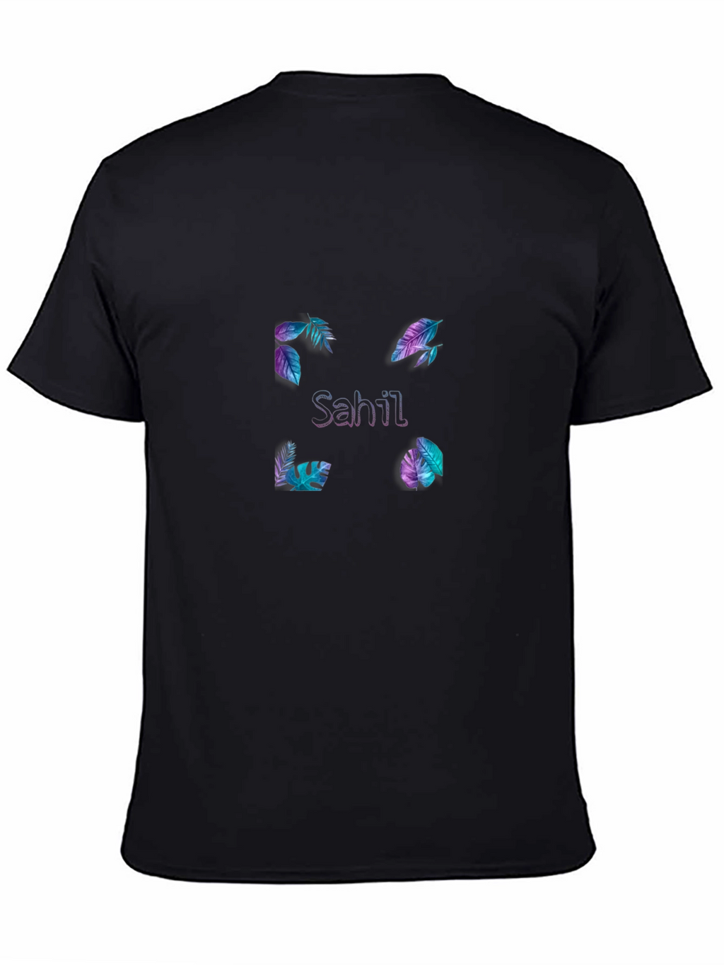 Sahil Graphic Tee - Tropical Leaf Design Black T-Shirt