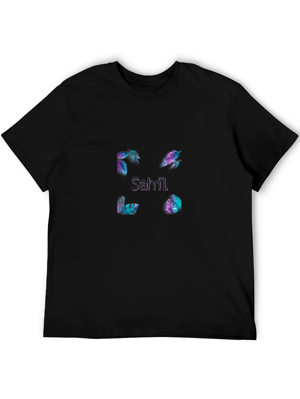 Sahil Graphic Tee - Tropical Leaf Design Black T-Shirt