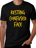 Resting Confused Face Graphic Tee - Black Cotton T-Shirt