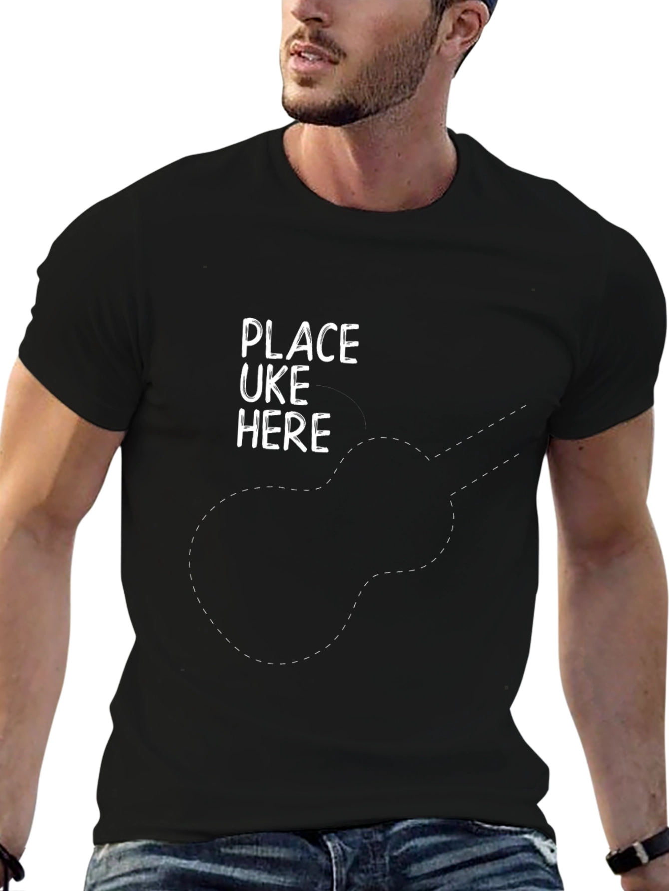 Place Uke Here Black T-Shirt - Instrument Lover Tee