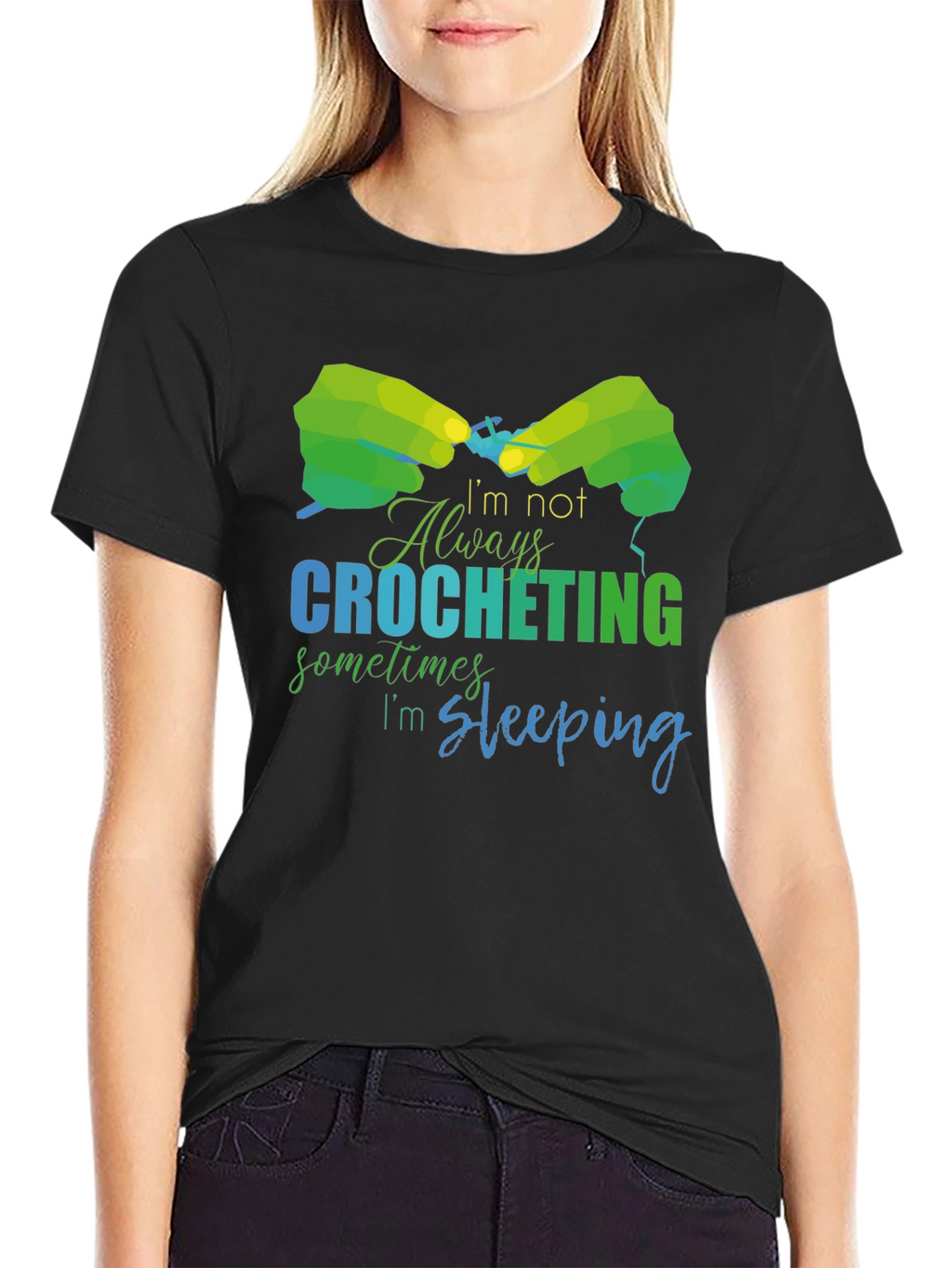Crocheting & Sleeping Graphic T-Shirt - Black