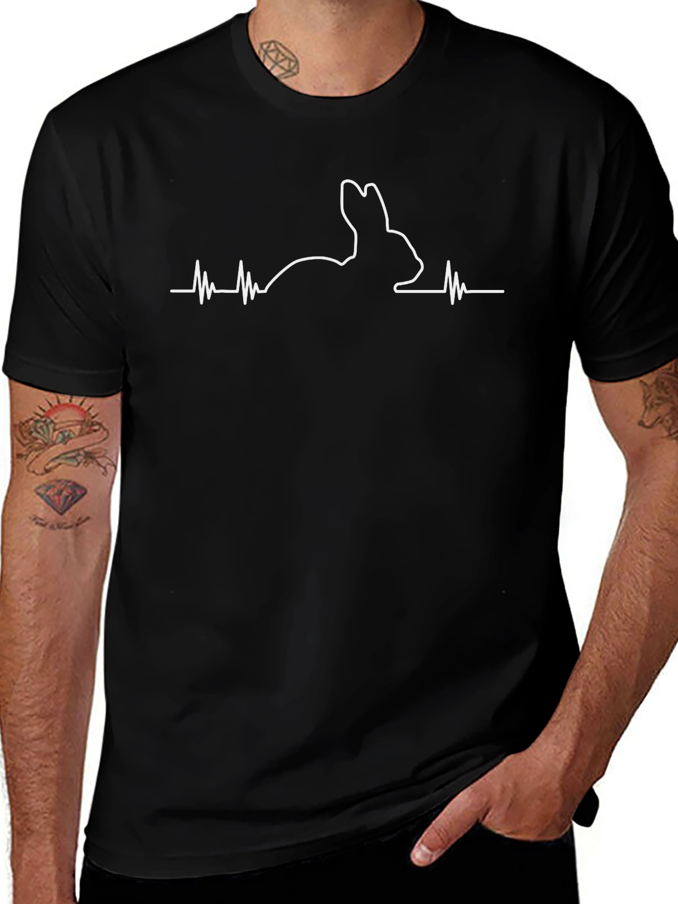 Rabbit Heartbeat Graphic T-Shirt - Black