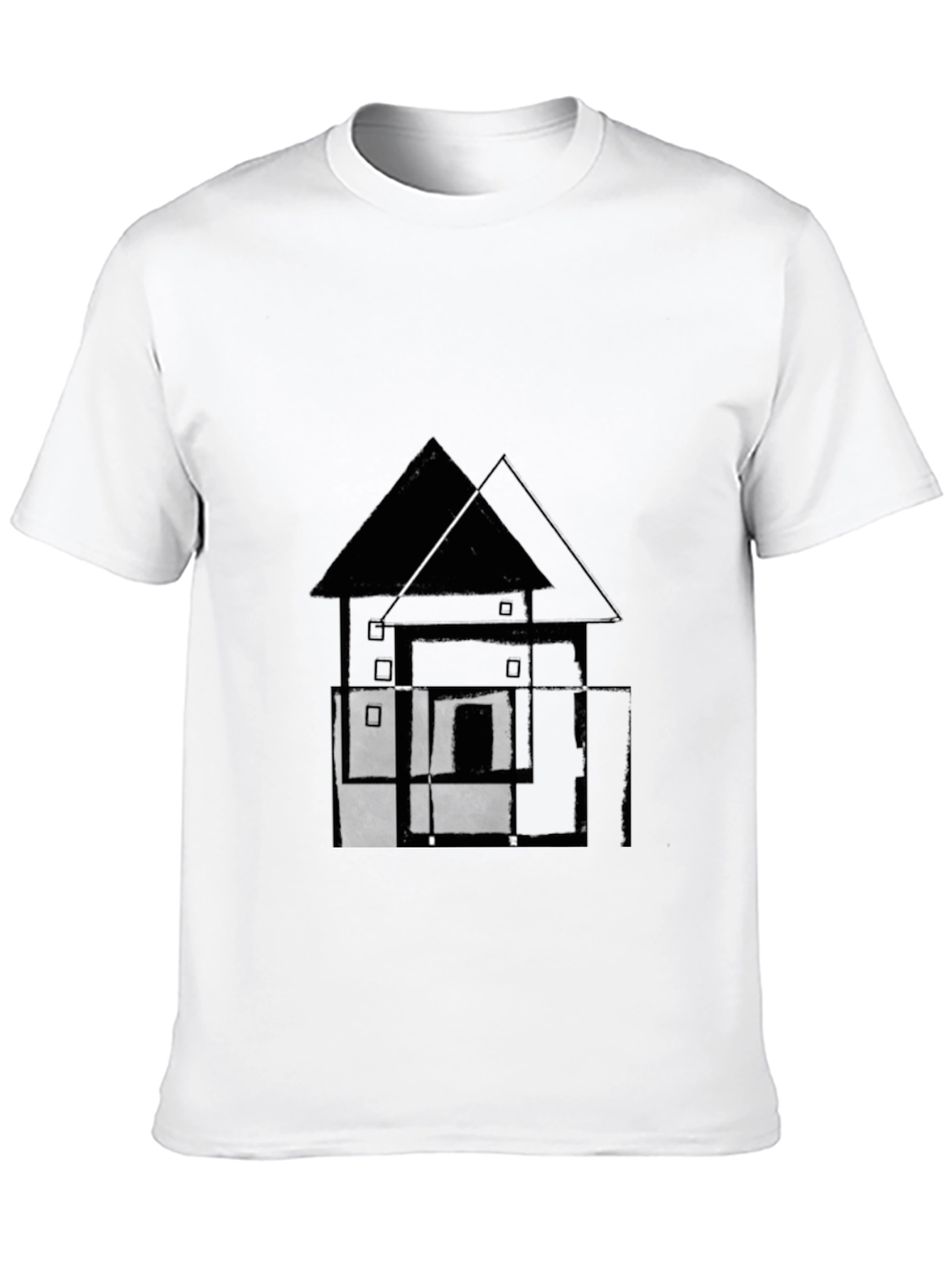 Abstract House Graphic Tee - Black Cotton T-Shirt