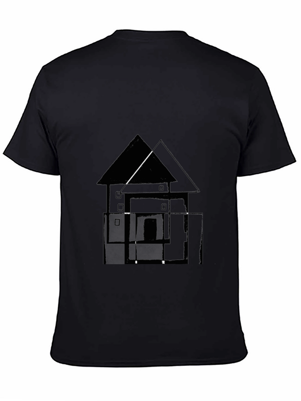 Abstract House Graphic Tee - Black Cotton T-Shirt