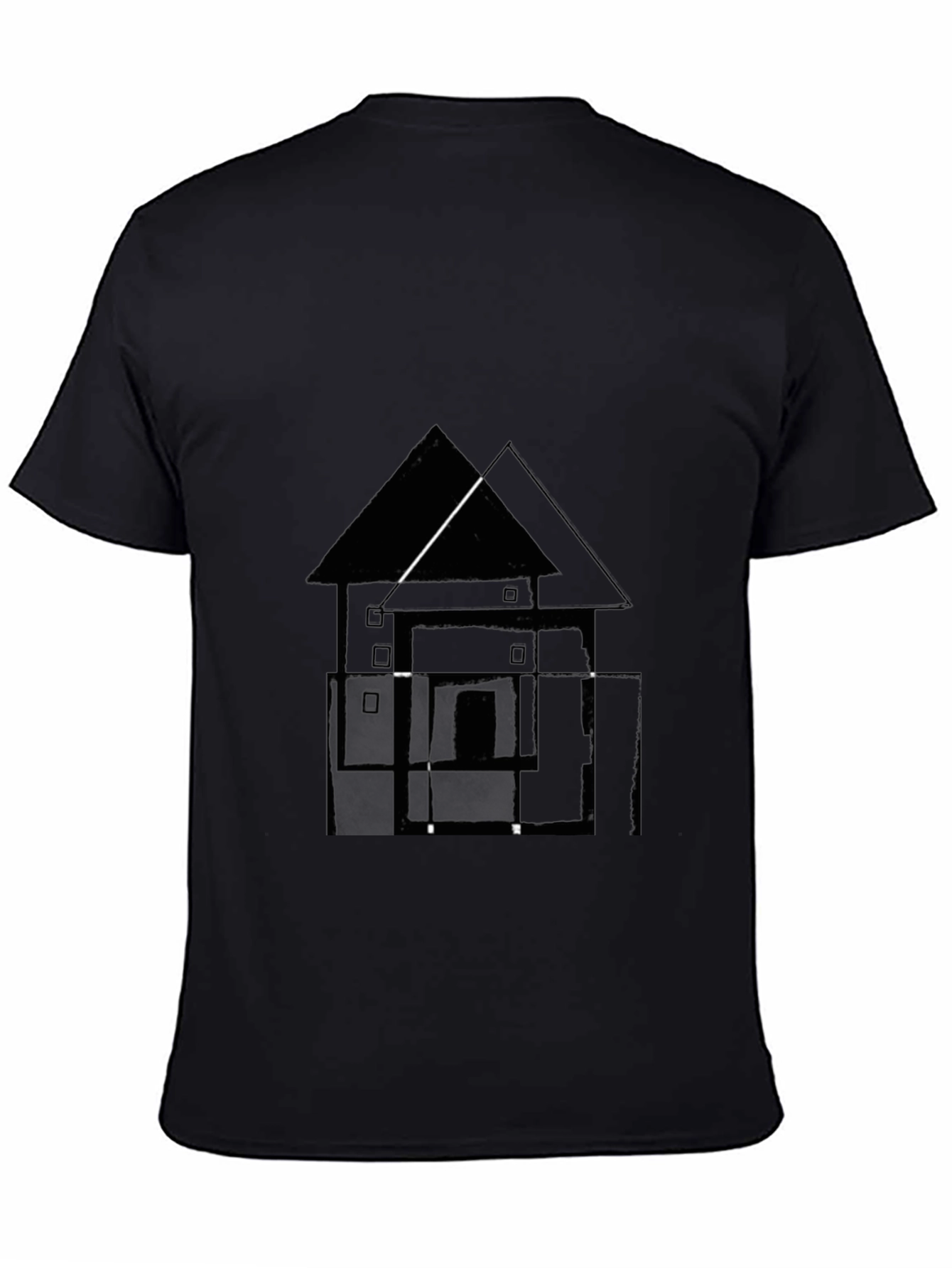 Abstract House Graphic Tee - Black Cotton T-Shirt