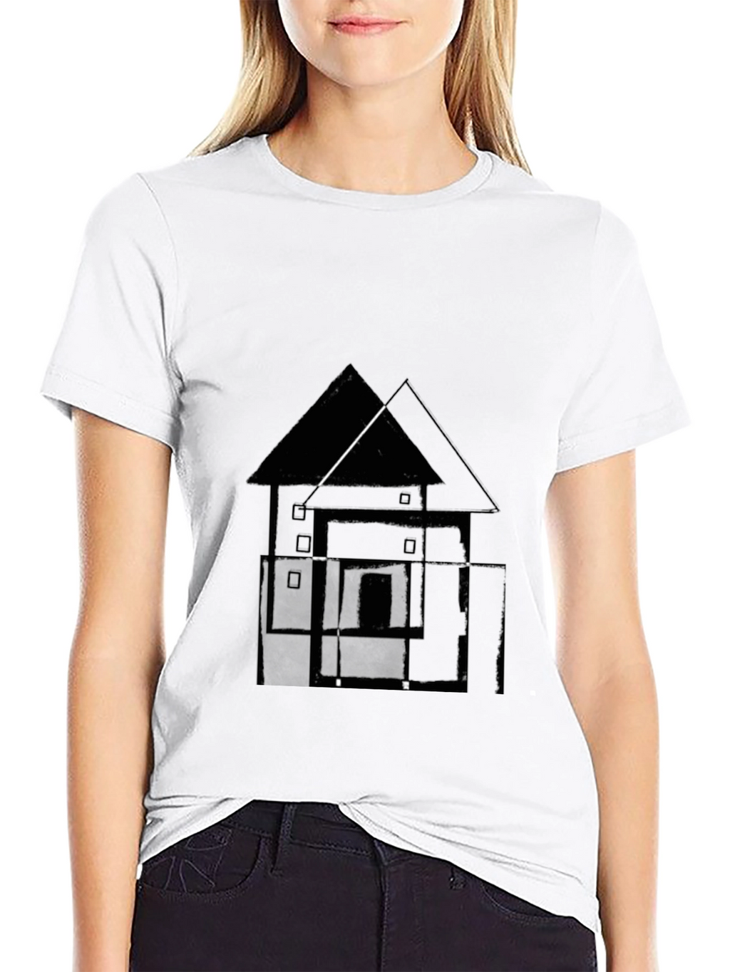 Abstract House Graphic Tee - Black Cotton T-Shirt