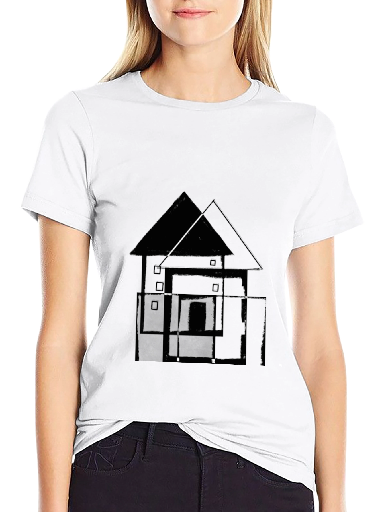 Abstract House Graphic Tee - Black Cotton T-Shirt