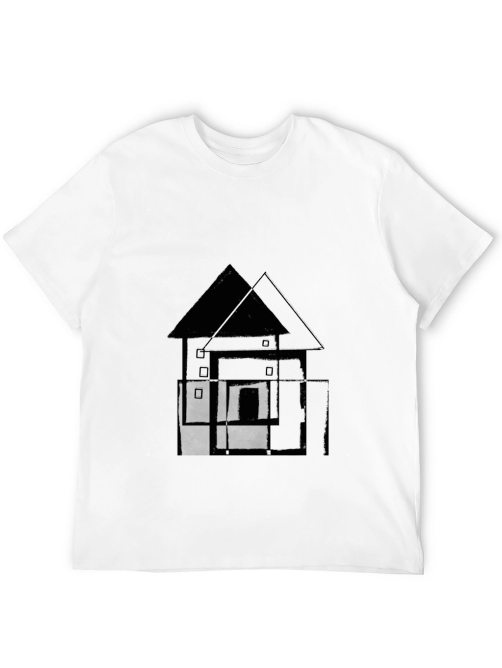 Abstract House Graphic Tee - Black Cotton T-Shirt