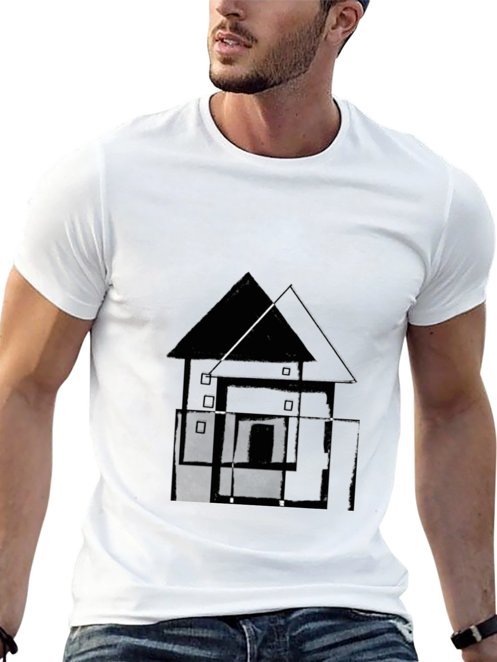 Abstract House Graphic Tee - Black Cotton T-Shirt