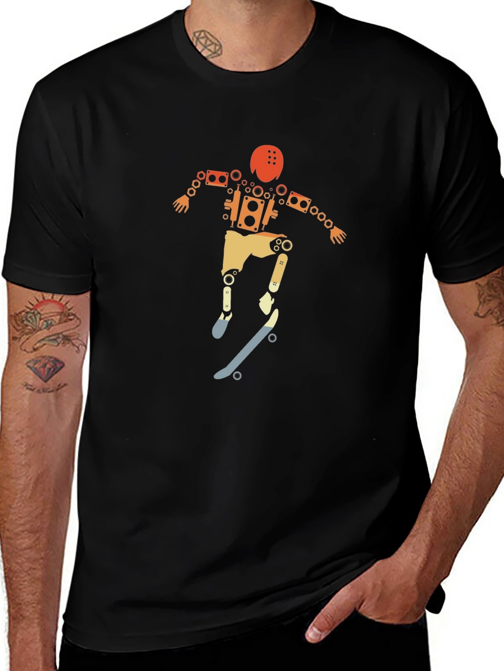 Skateboarding Robot Graphic Tee - Unique Design