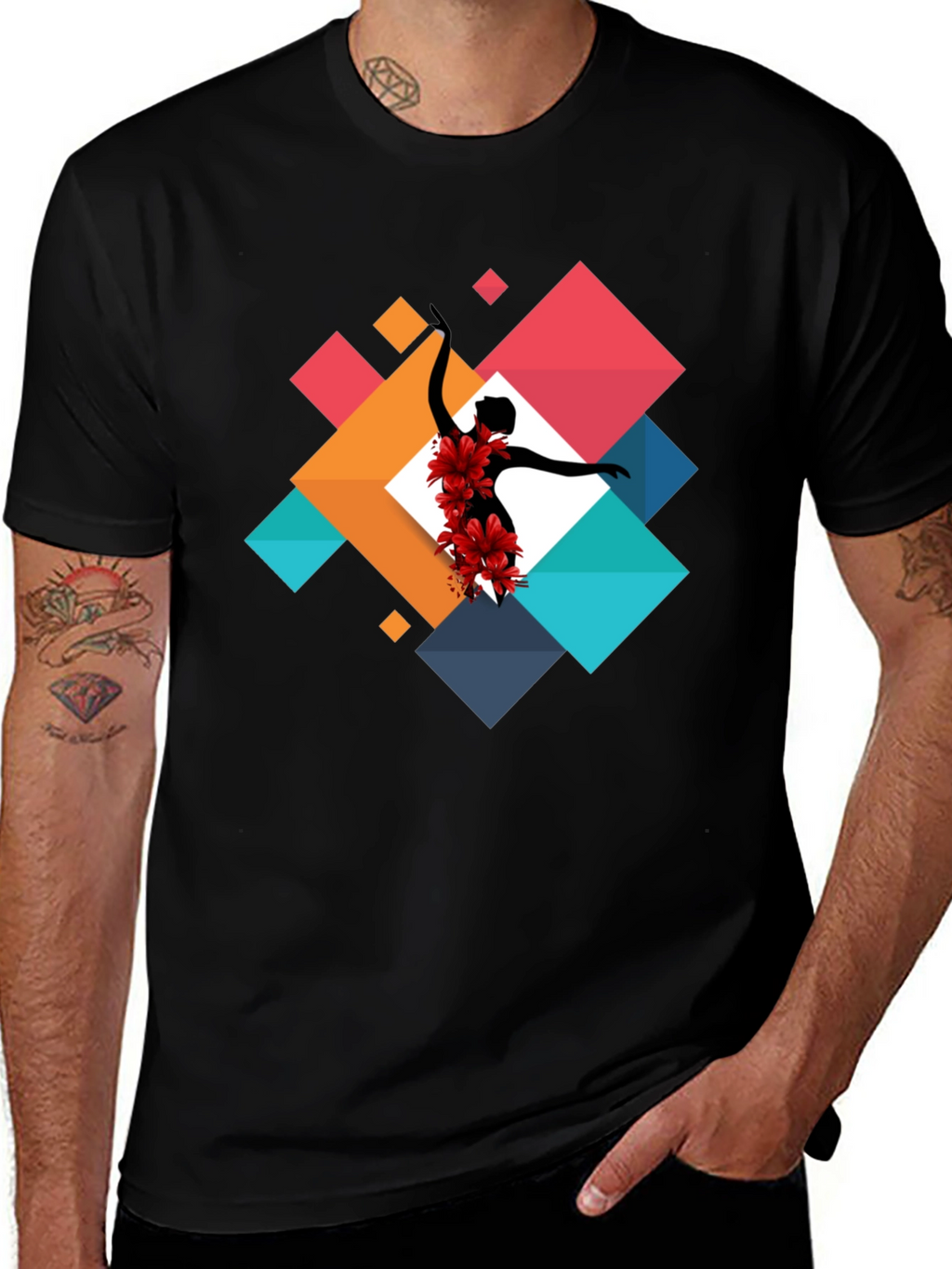 Geometric Floral Dancer Black T-Shirt