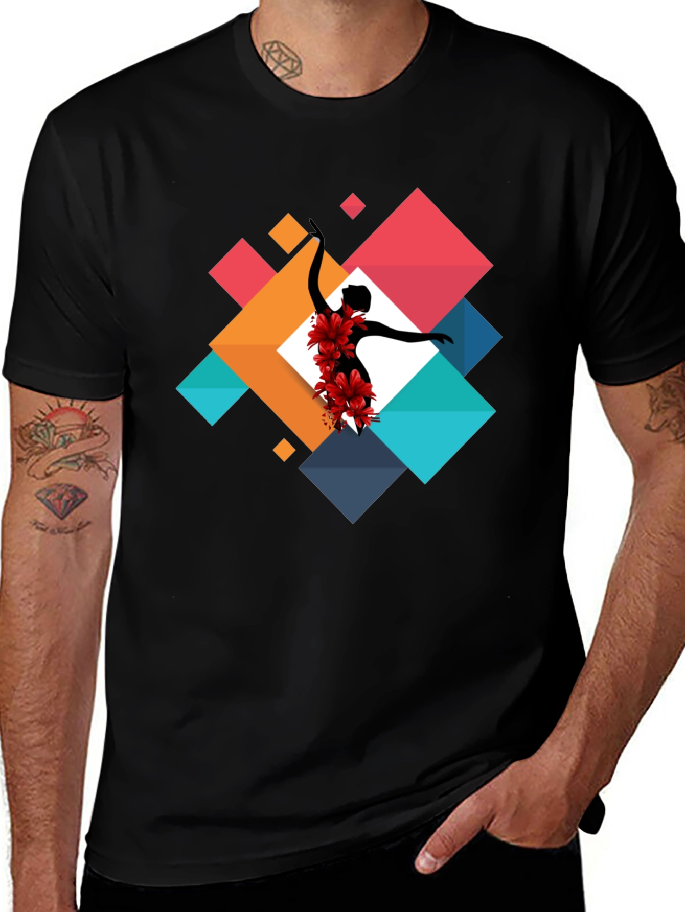 Geometric Floral Dancer Black T-Shirt