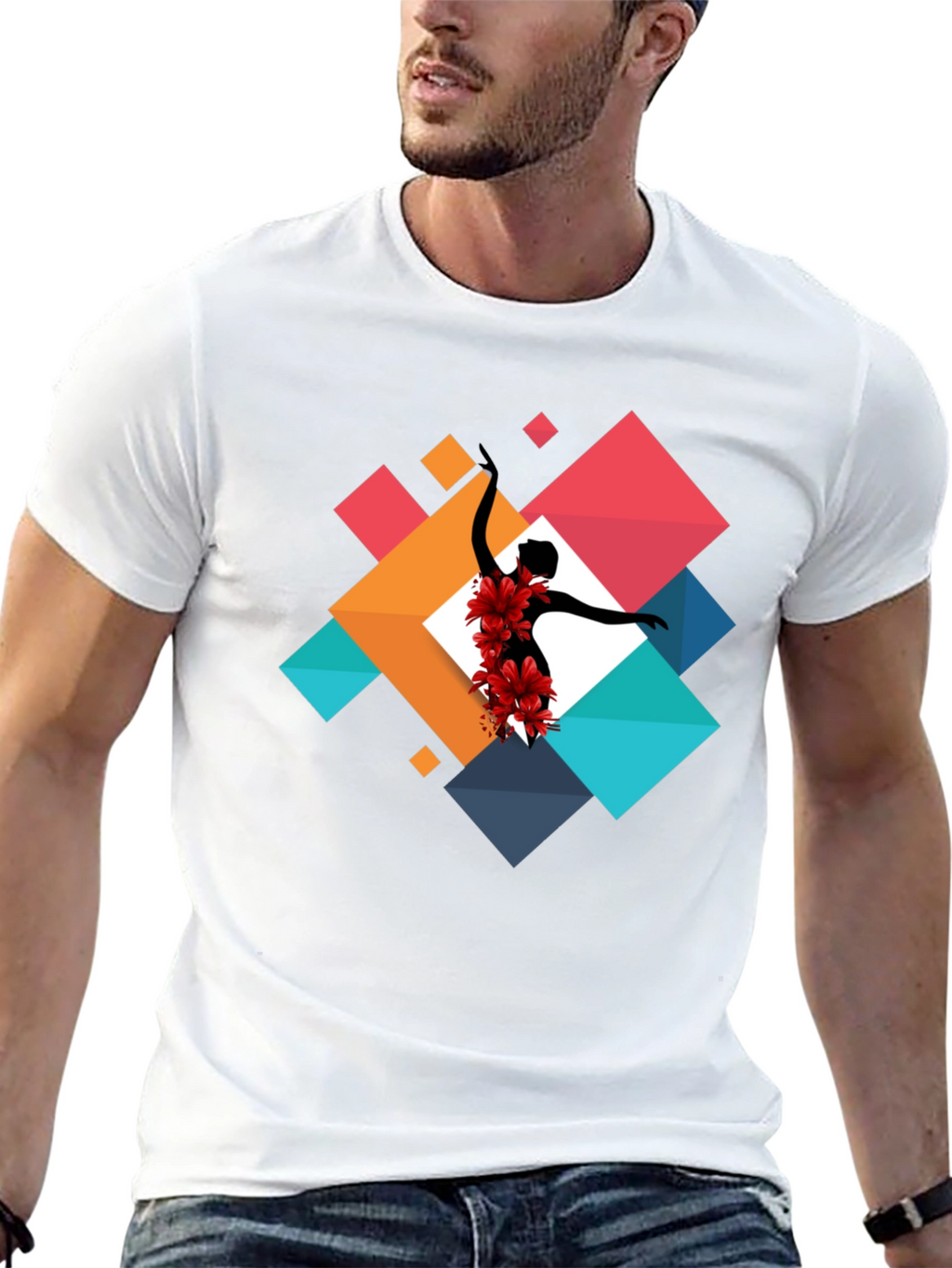 Geometric Floral Dancer Black T-Shirt