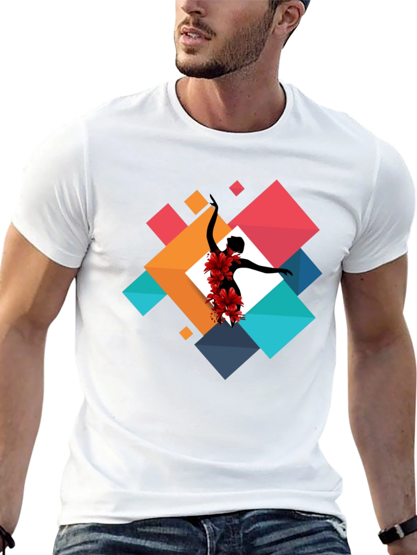 Geometric Floral Dancer Black T-Shirt