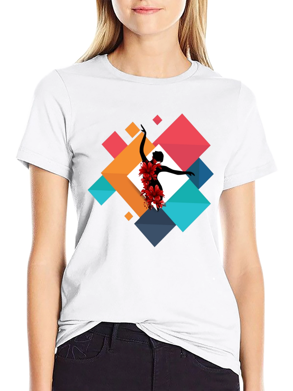 Geometric Floral Dancer Black T-Shirt