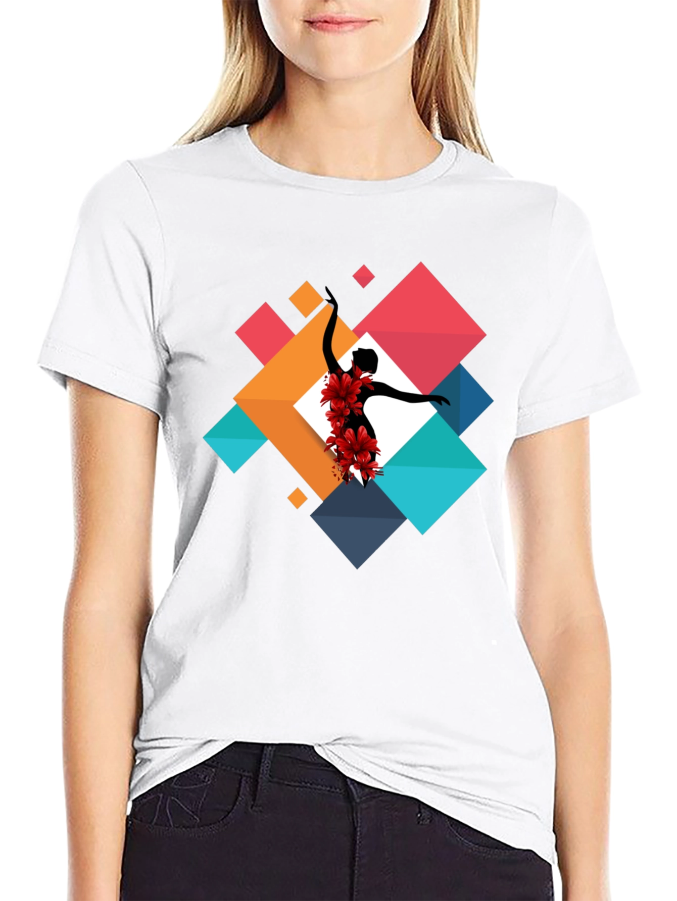 Geometric Floral Dancer Black T-Shirt