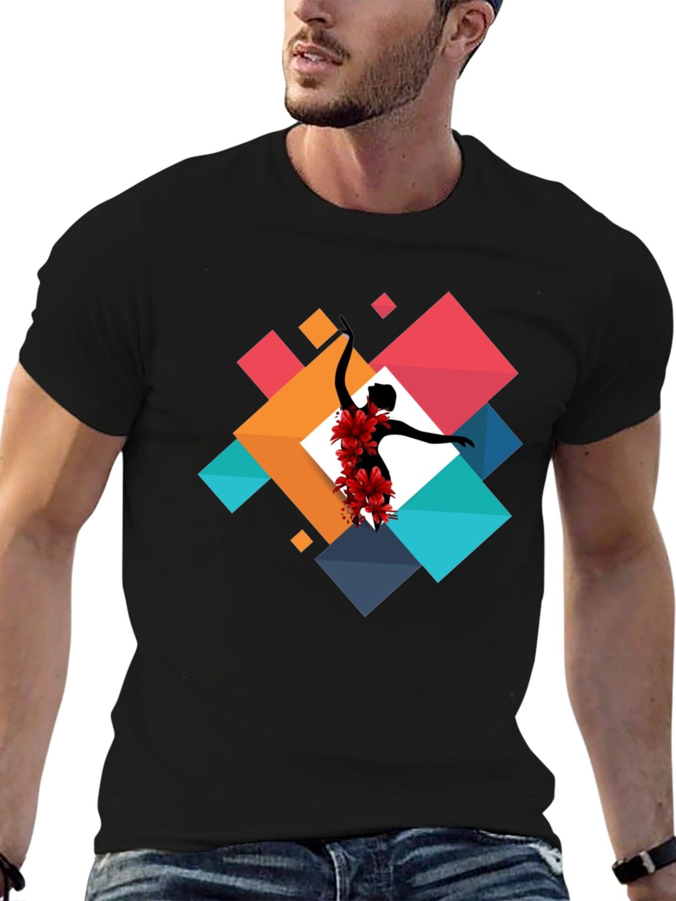 Geometric Floral Dancer Black T-Shirt